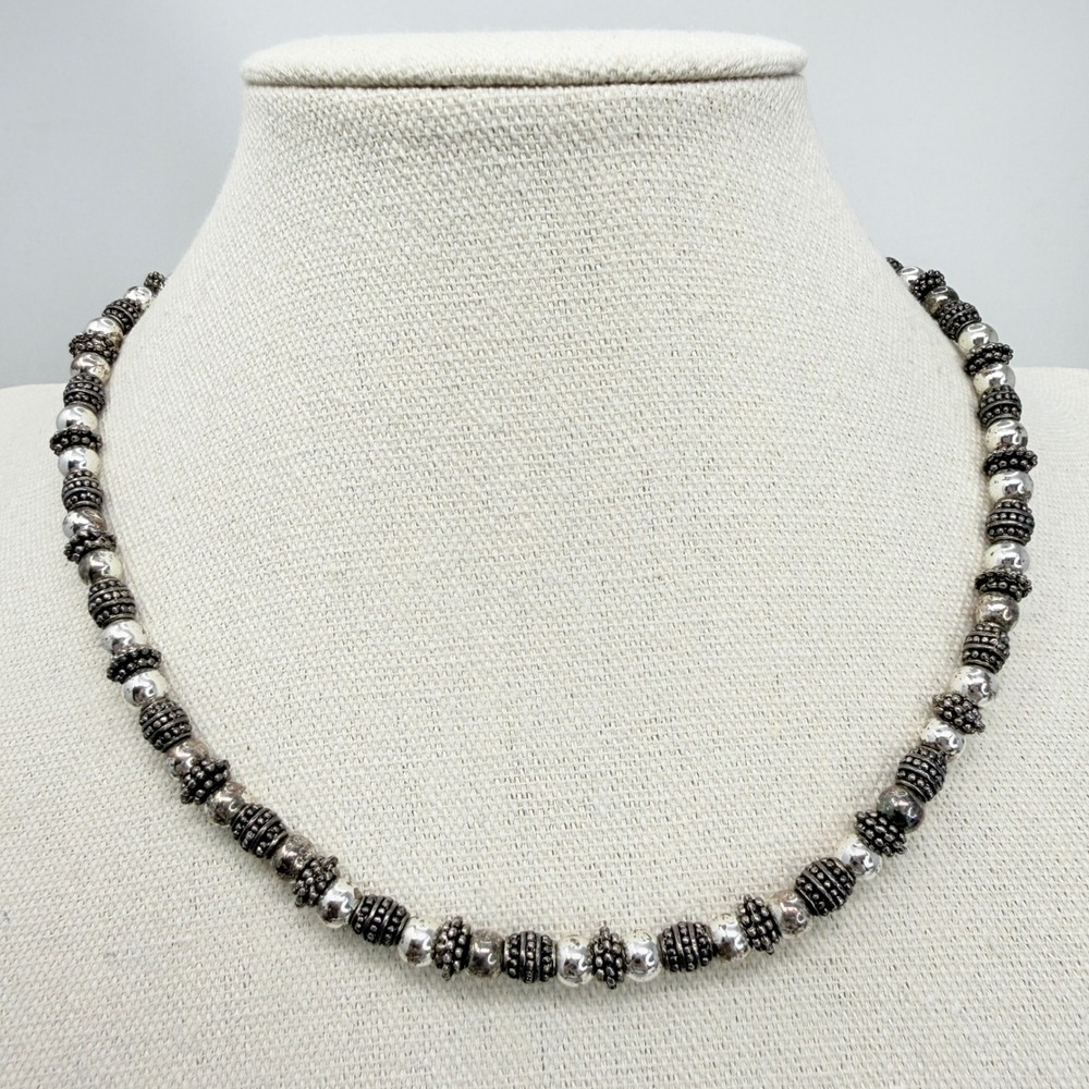 Napier Beaded Necklace Silver Tone Antiqued Spacers Vintage Adjustable Statement
